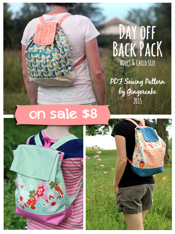 Day Off Back Pack PDF Sewing Pattern Adult and Child Size NEW!!!