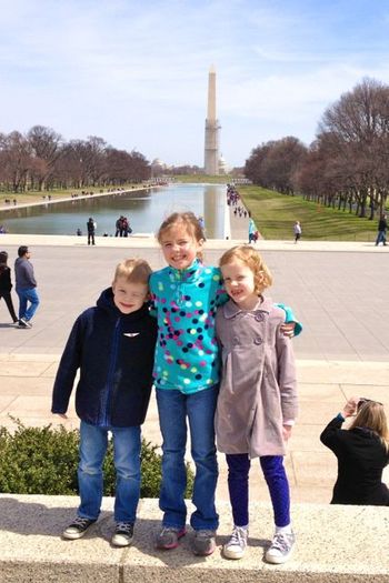 Kids in front of Wash Monument