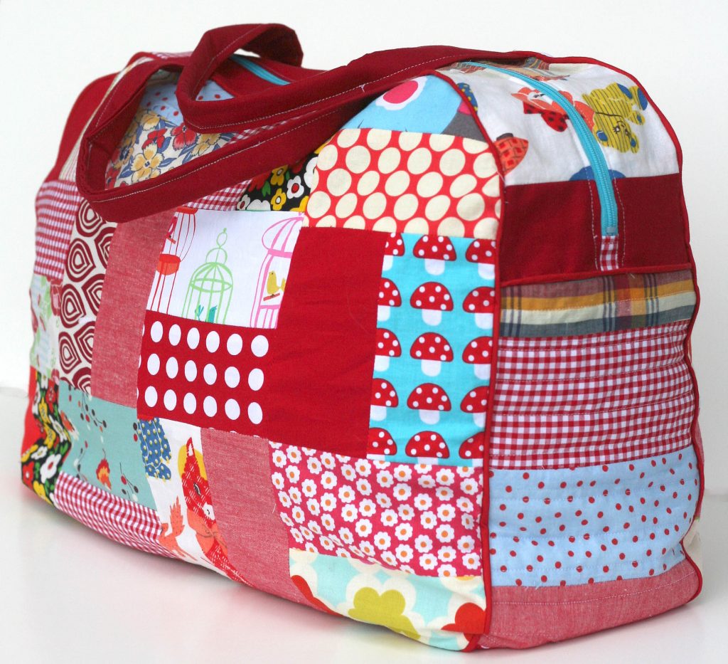 red duffle bag kids travel pattern

