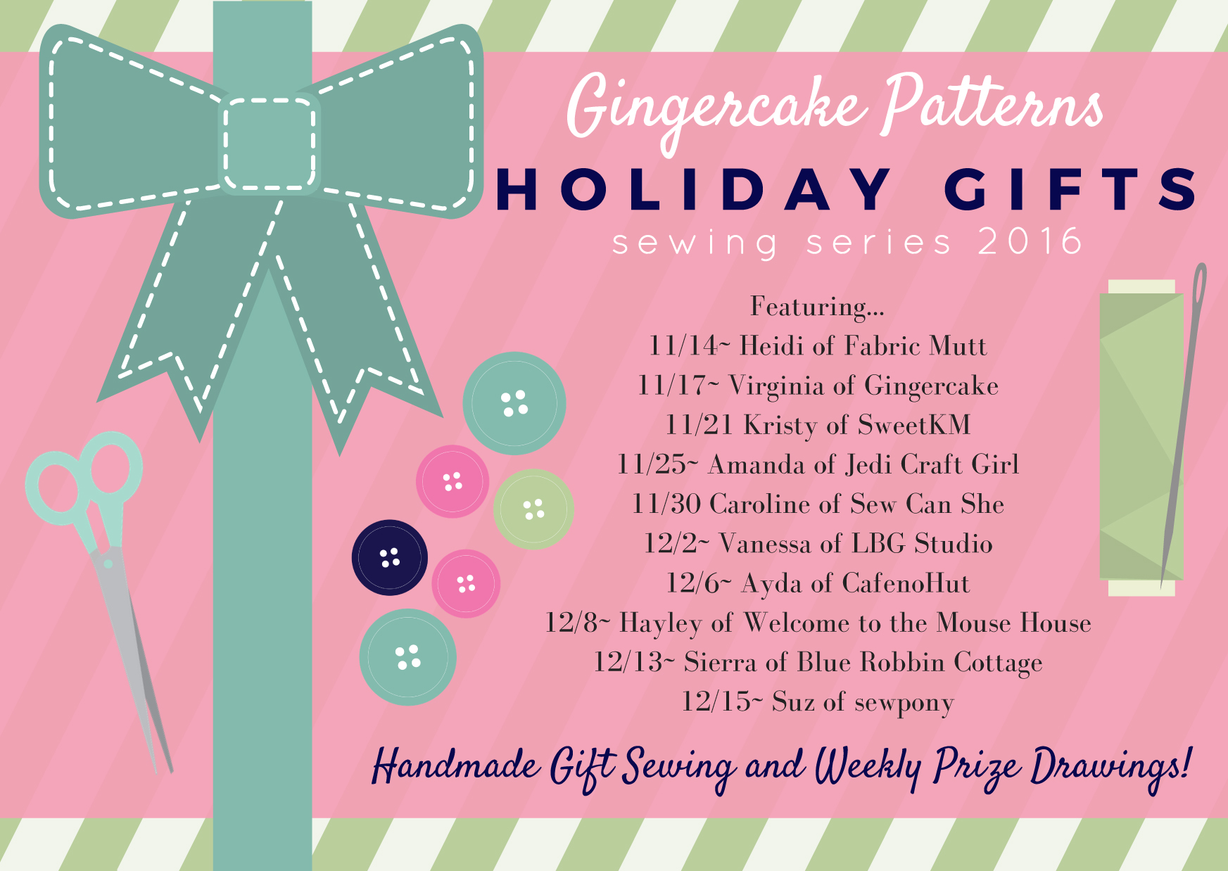 Gingercake Holiday Gifts Sewing Series 2016 and week 1 giveaway!