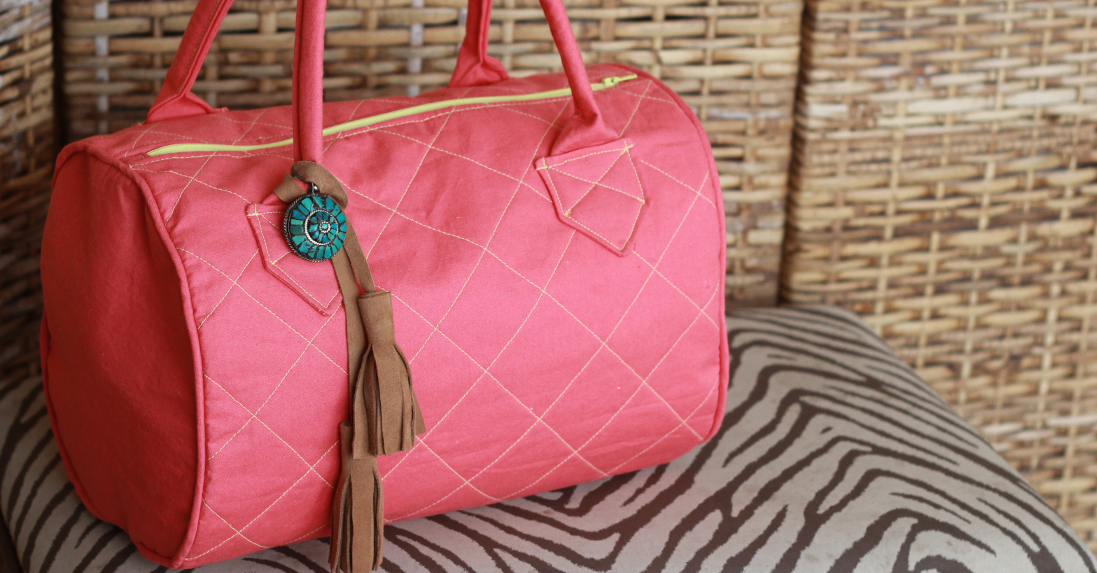 Classic Bowling Bag in Coral with Tassels
