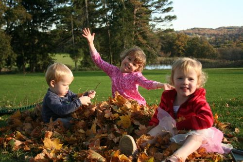 Kids in leaves
