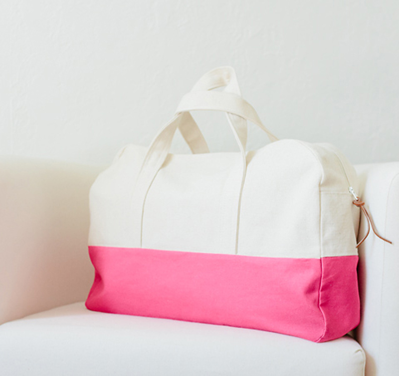 pink and white duffle bag sewing pattern PDF